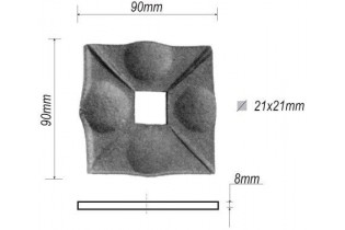 pièce élément ferronnier serrurier Plaque de fixation pour escalier 90 x 90 Hauteur 8 Section 21x21 ACIER Ref: BE13302