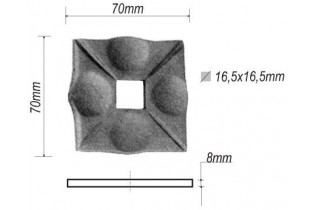 pièce élément ferronnier serrurier Plaque de fixation carré pour escalier 70 x 70 Hauteur 8 Section 16,5x16,5 ACIER Ref: BE13304