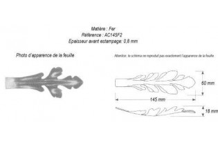 pièce élément ferronnier serrurier Feuille d'acanthe 145 x 60 Hauteur 18 ACIER Ref: GAC145F2