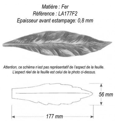 pièce élément ferronnier serrurier Feuille de Laurier 177 x 56 ACIER Ref: GLA177F2