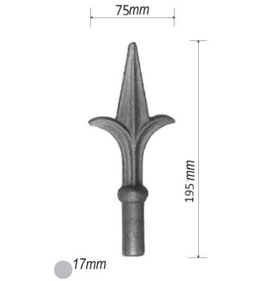 Pointe de lance stylées allongé 195 x 75 Diamètre 17 ACIER FER FORGE Ref: BE13047