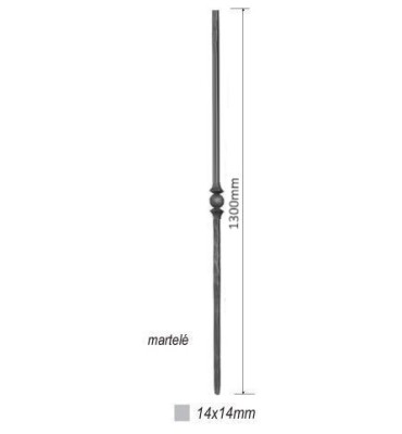 Balustre Longueur DROITE 1300 Section 14x14 ACIER FER FORGE Ref: 21D-14-1300