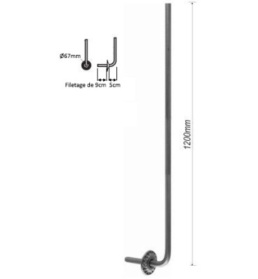 Balustre COUDE Longueur 1200 Section 16 ACIER FER FORGE Ref: RL16CS