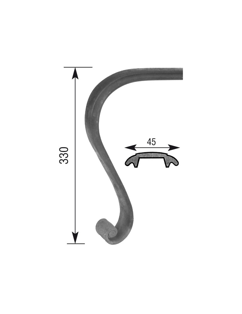 Crosse de départ roulée 330 Section 45x11 ACIER FER FORGE Ref: S45