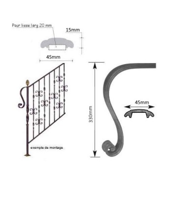 Crosse de départ roulée 330 Section 45x11 ACIER FER FORGE Ref: S45