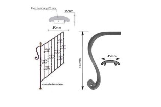 Crosse de départ roulée 330 Section 45x11 ACIER FER FORGE Ref: S45