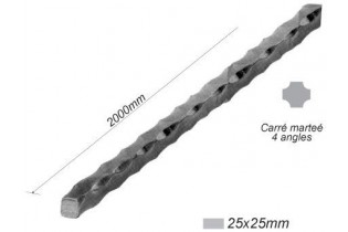 pièce élément ferronnier serrurier Barre MARTELE CARRE Longueur 2000 Section 25x25 ACIER FER FORGE Ref: CM25-2000