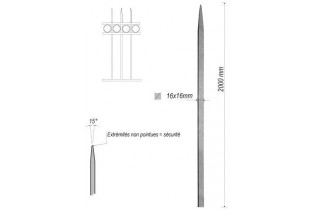 pièce élément ferronnier serrurier Barreau appointé CARRE Longueur 2000 Section 16x16 ACIER FER FORGE Ref: 1CL16-2000