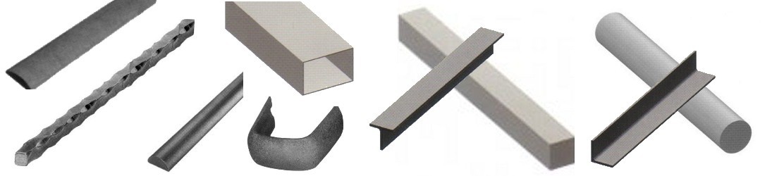 Barres en fer forgé ou acier, rondes, carrées, plates, creuses (tube), cornières en L ou en T